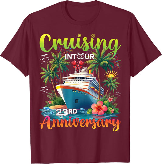 Couple Matching Cruising Into Our 23rd Anniversary Cruise T-Shirt - T-Shirt | Maroon