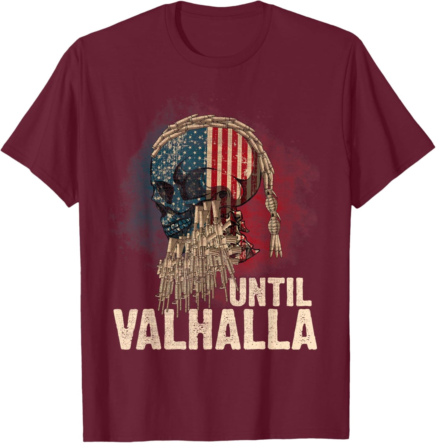Until Valhalla Viking US Flag Vintage Shirt-Til Valhalla T-Shirt - T-Shirt | Maroon