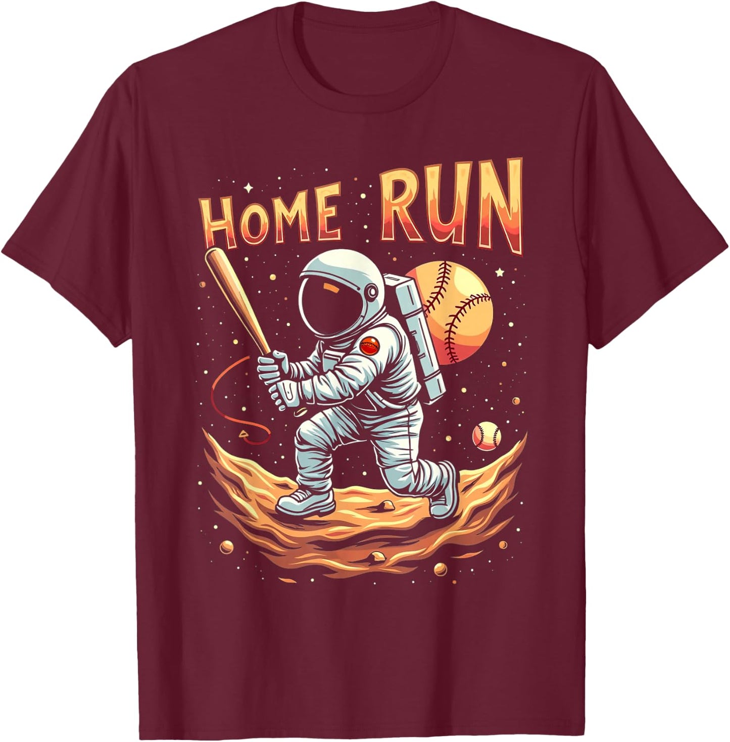 Home Run Astronaut Baseball Player Boys Kids Men T-Shirt - T-Shirt | Maroon