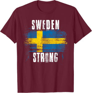 Sweden Strong Distressed Flag - Swedish Pride T-Shirt - T-Shirt | Maroon