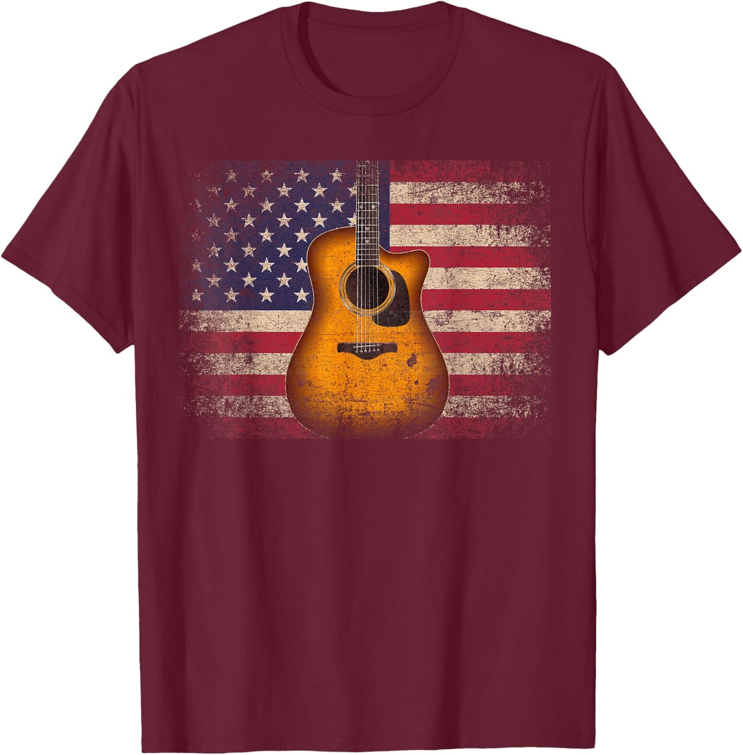 Guitar 4th of July Gift American Flag USA - Country Music Small T-Shirt - T-Shirt | Maroon