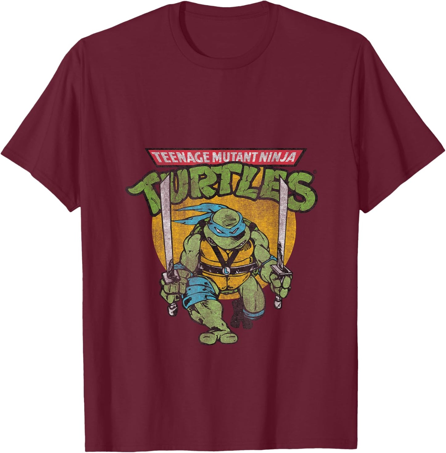 TMNT Ninja Turtles Leonardo Action Shot T-Shirt - T-Shirt | Maroon