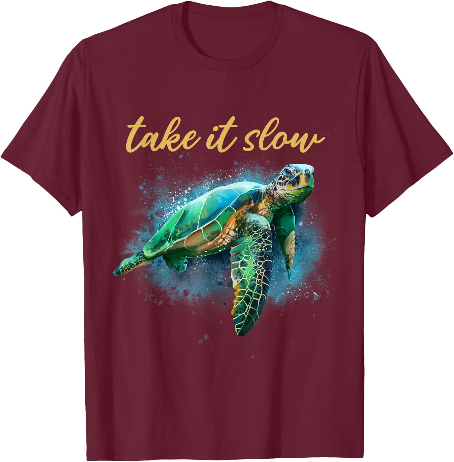 Take It Slow Happy Sea Turtle T-Shirt - T-Shirt | Maroon