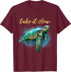 Take It Slow Happy Sea Turtle T-Shirt - T-Shirt | Maroon