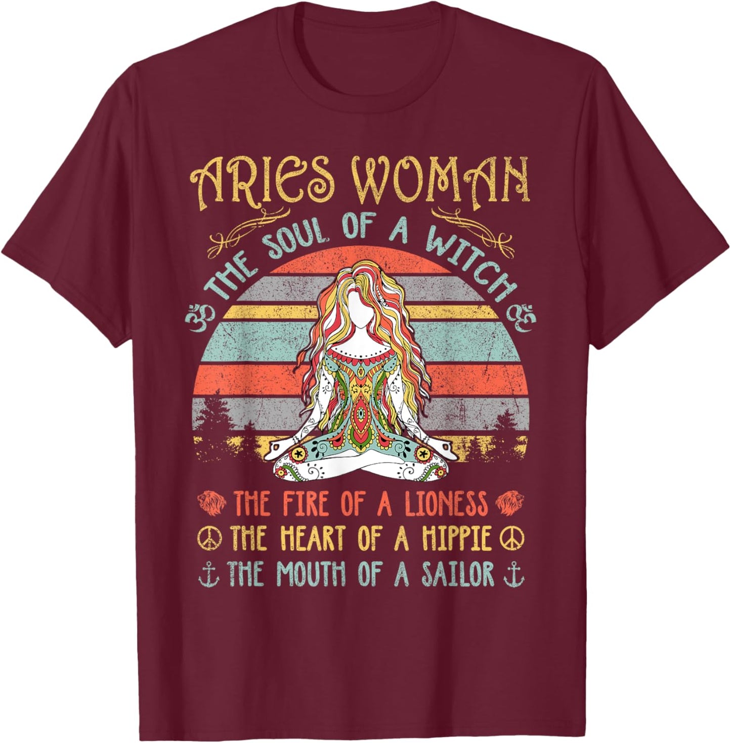 Aries Woman The Soul Of A Witch Vintage Birthday T-Shirt - T-Shirt | Maroon