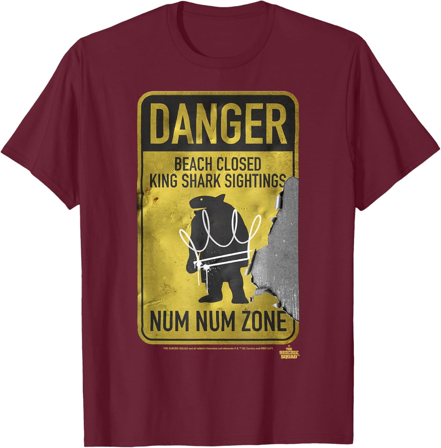 Suicide Squad King Shark Danger Zone T-Shirt - T-Shirt | Maroon
