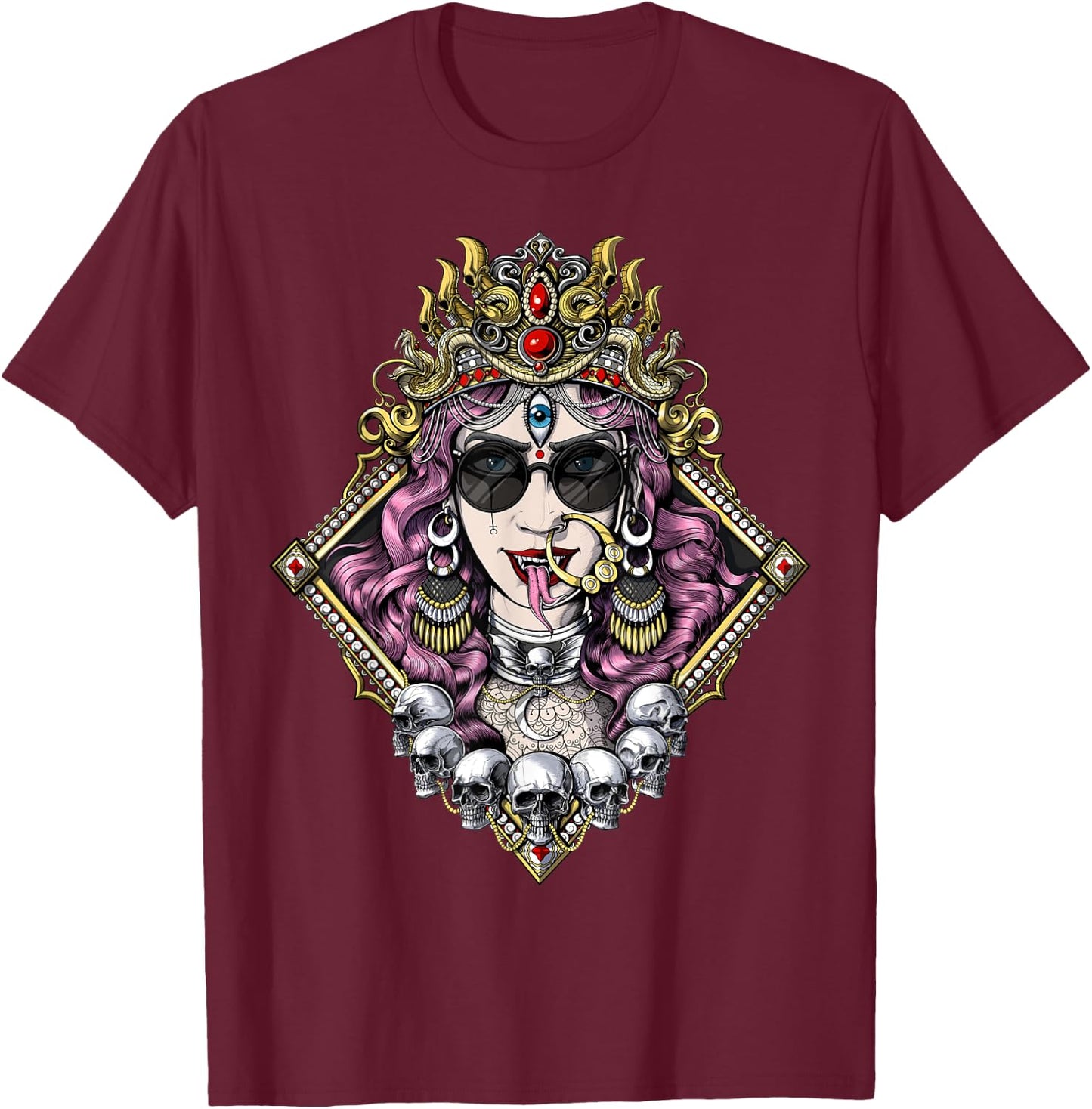 Kali Hindu Goddess Gothic Goth Hinduism Spiritual Mythology T-Shirt - T-Shirt | Maroon