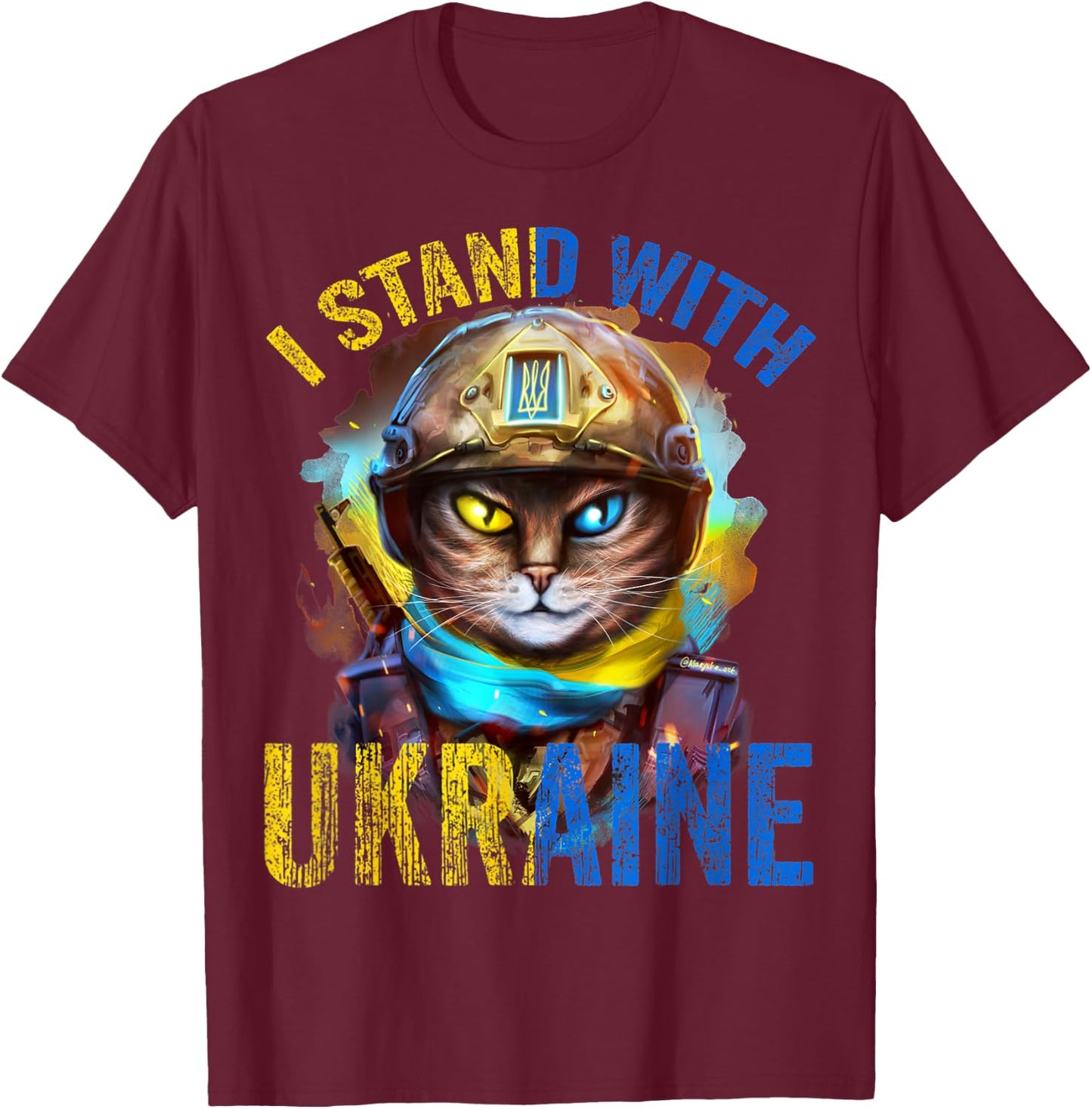 Pray for Support Ukrainian Cat Soldier Stand with Ukraine Women T-Shirt - T-Shirt | Maroon