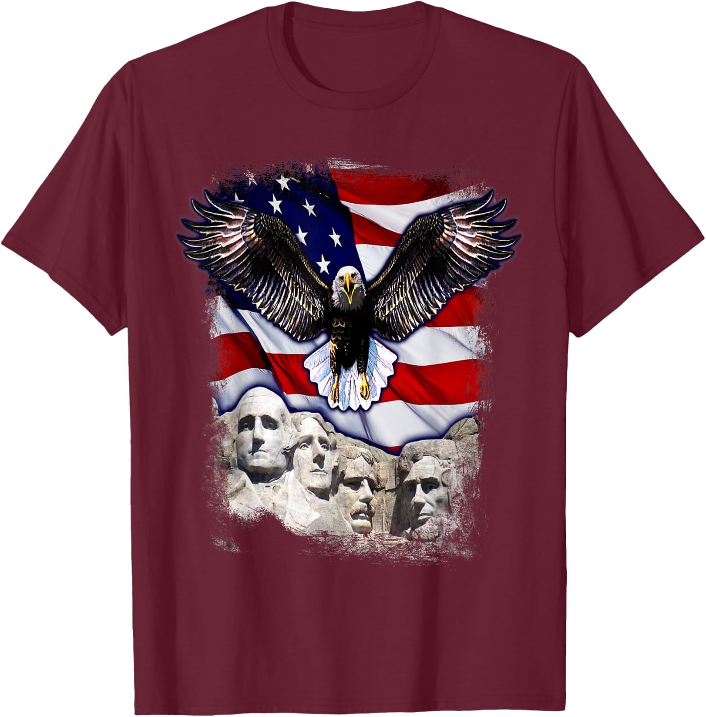 4th Of July American Bald Eagle Mount Rushmore 'Merica Flag T-Shirt - T-Shirt | Maroon