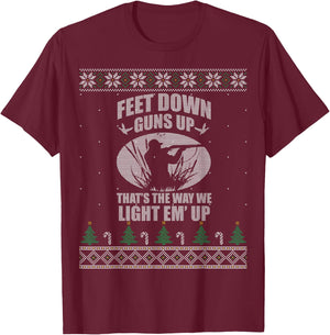 Feet Down Guns Up Duck Hunting Hunter Ugly Christmas Sweater T-Shirt - T-Shirt | Maroon