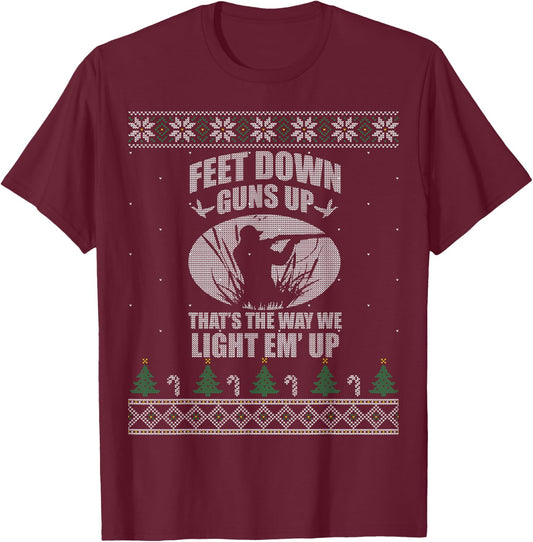 Feet Down Guns Up Duck Hunting Hunter Ugly Christmas Sweater T-Shirt - T-Shirt | Maroon