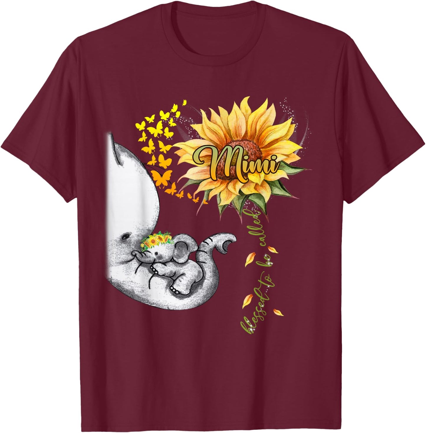 Blessed To Be Called Mimi Sunflower Elephant Mother's Day T-Shirt - T-Shirt | Maroon