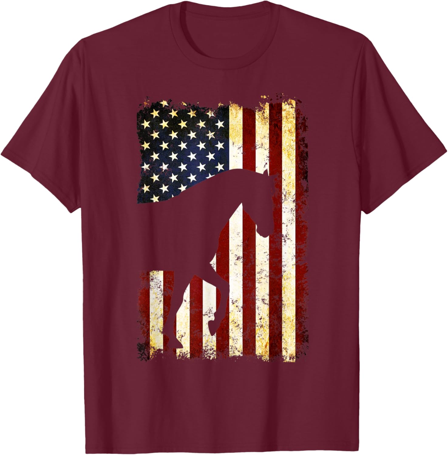 Horse Silhouette American Flag 4th of July Men T-Shirt - T-Shirt | Maroon