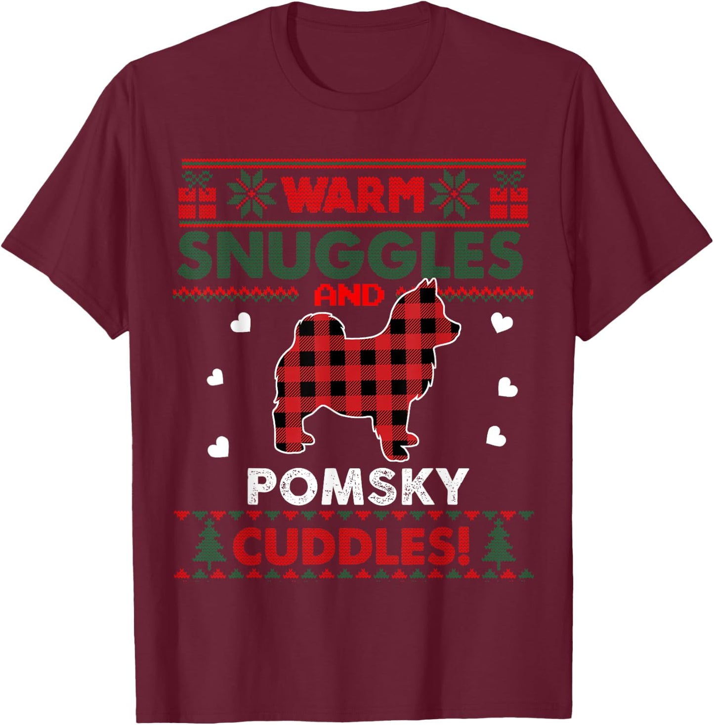Pomsky Dog Lover Xmas Gifts Pajama Ugly Christmas Sweater Men Women Kids T-Shirt - T-Shirt | Maroon