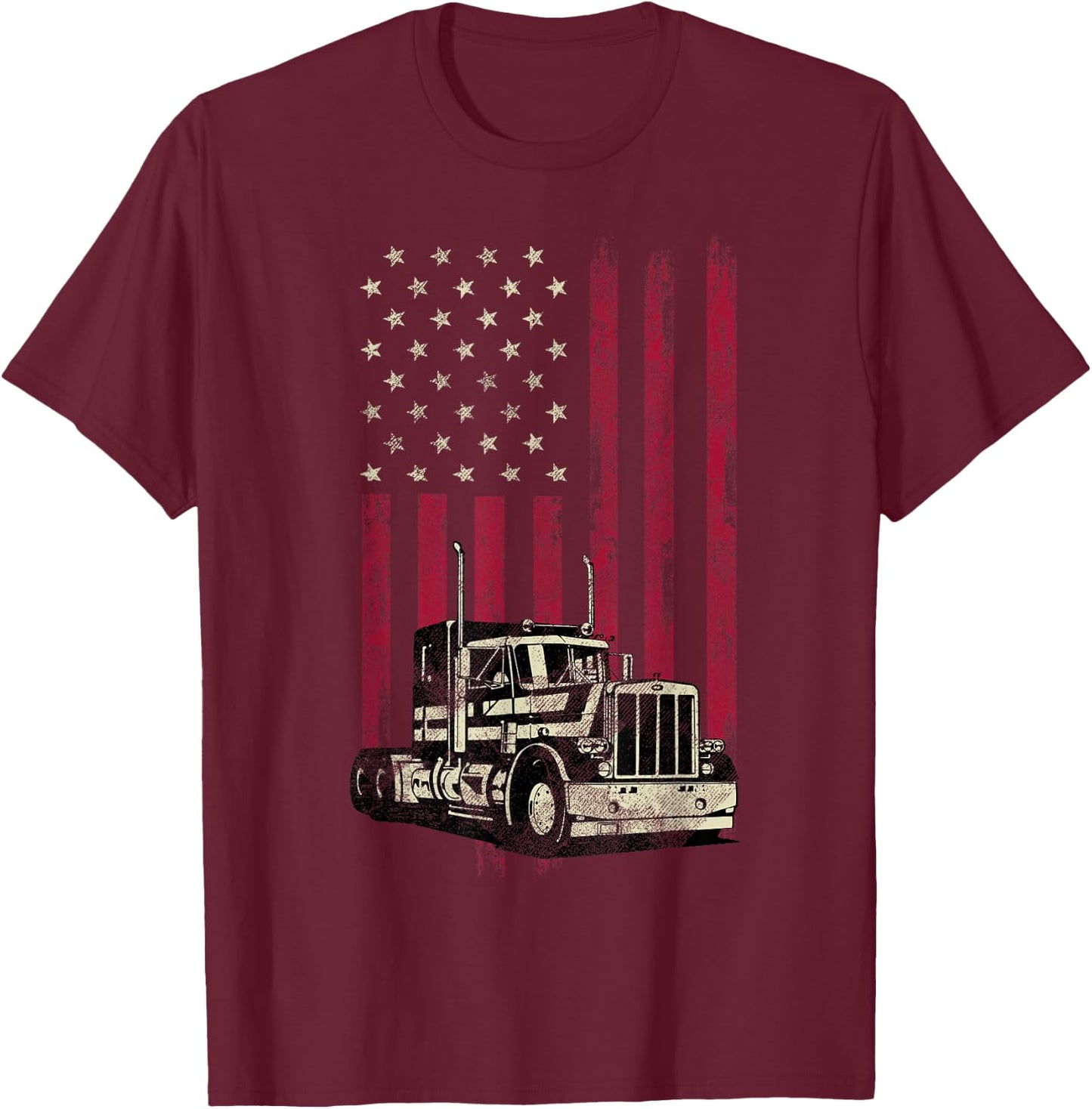 Trucker Vintage American Flag 4th Of July Gift T-Shirt - T-Shirt | Maroon
