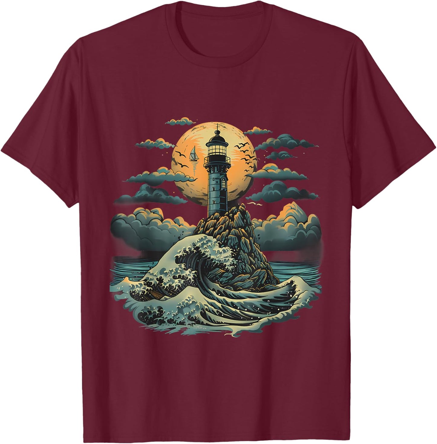Lighthouse Seaside House Sailing Sea Beach Boating T-Shirt - T-Shirt | Maroon