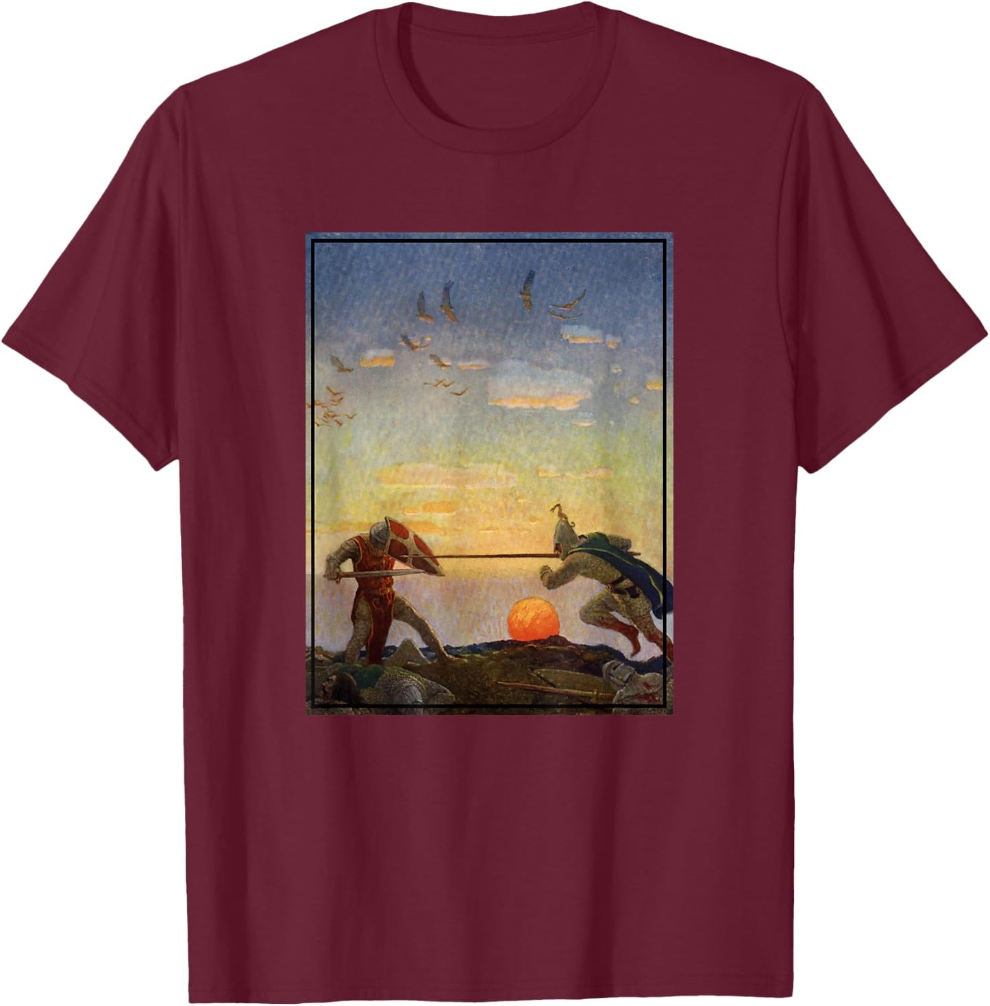 Sir Mordred and King Arthur Fighting (1922) T-Shirt - T-Shirt | Maroon