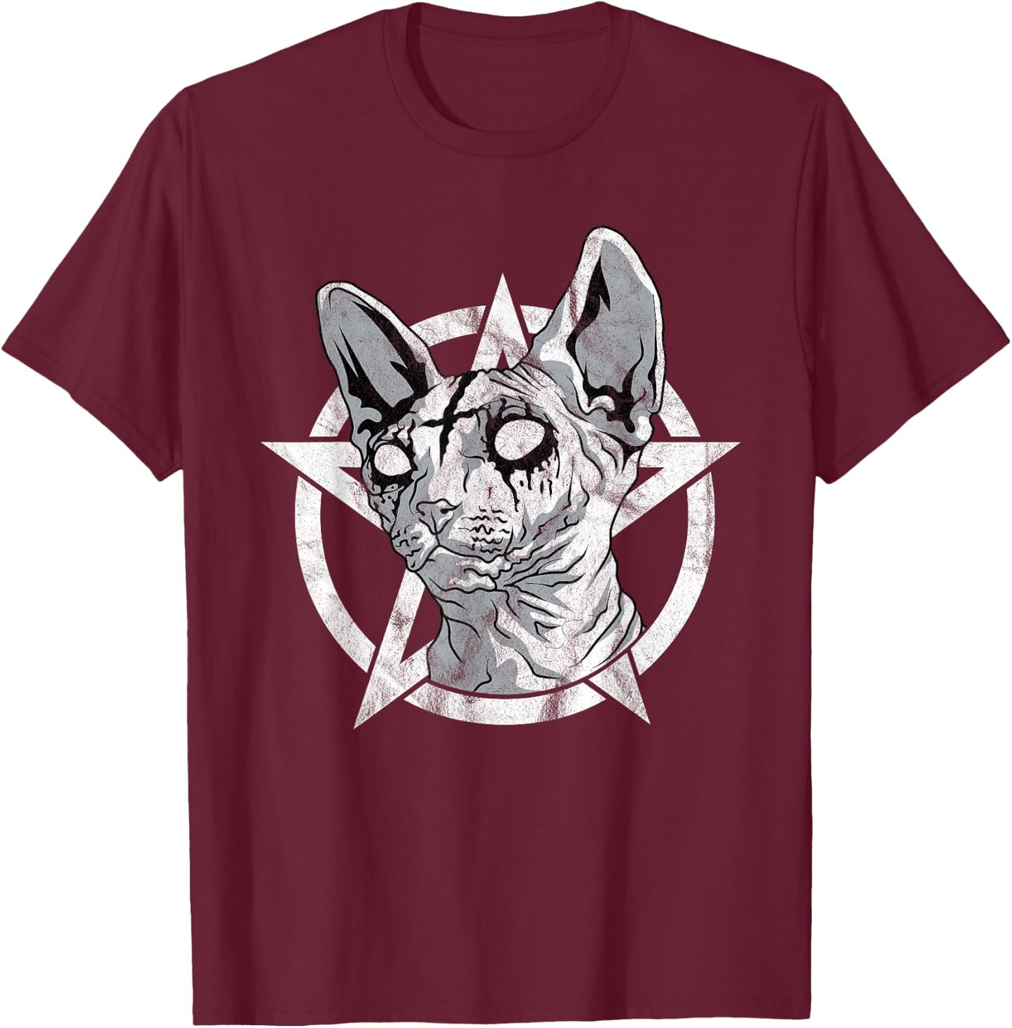 Black Metal Sphynx Cat Goth and Death Metal Sphinx Occult T-Shirt - T-Shirt | Maroon