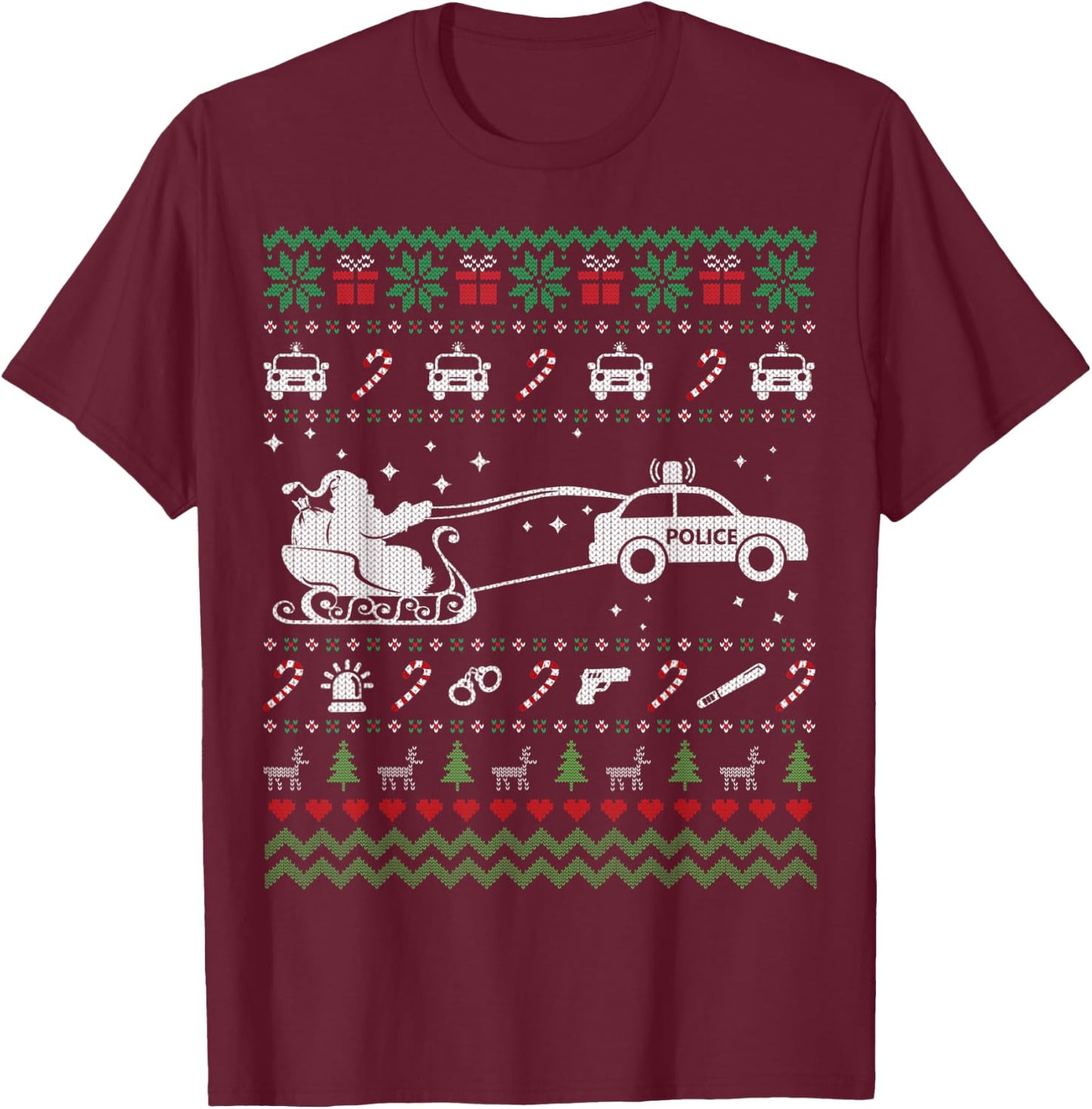 Funny Police Ugly Christmas Sweater Gifts Women T-Shirt - T-Shirt | Maroon