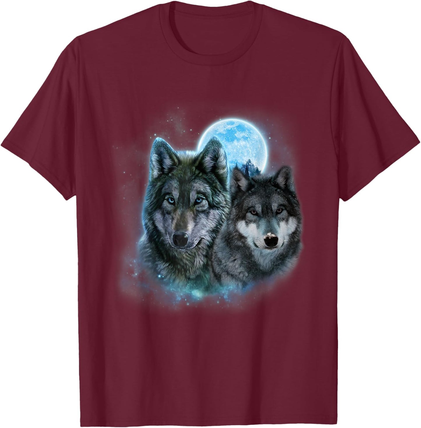 Two Wolves Howling In The Dark at the Moon Halloween Costume T-Shirt - T-Shirt | Maroon