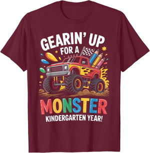 Back to School Kindergarten Monster Truck First Day Boys T-Shirt - T-Shirt | Maroon