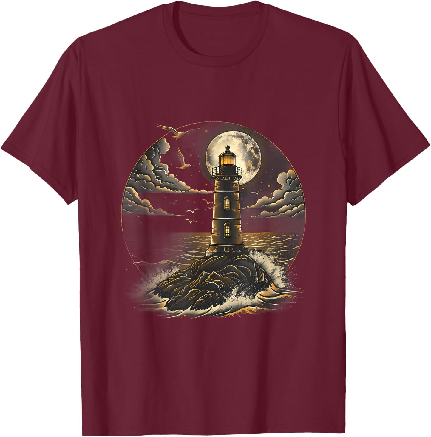 Lighthouse Seaside House Sailing Sea Beach Boating T-Shirt - T-Shirt | Maroon