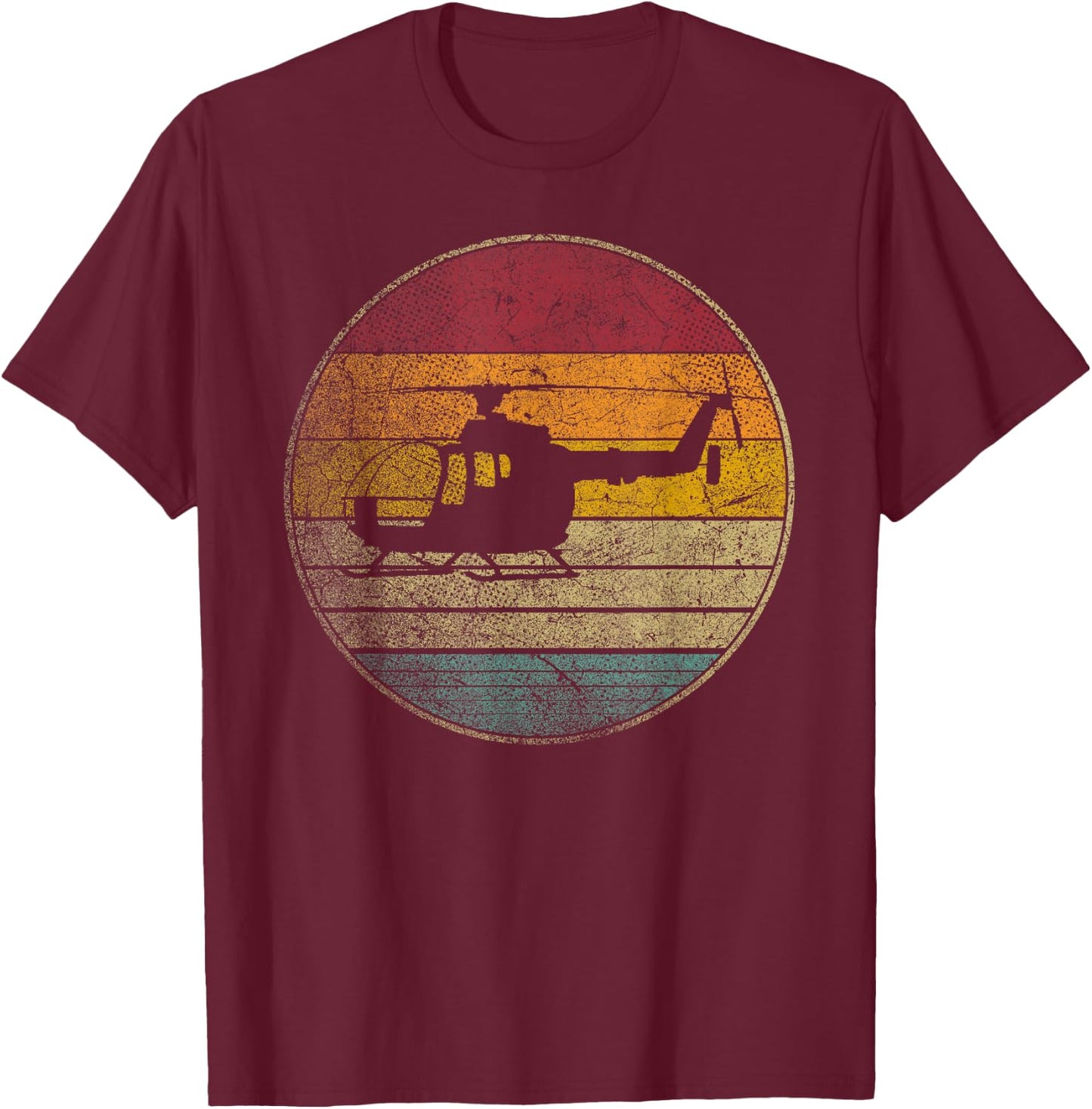 Helicopter Pilot Flying - Retro Style Vintage 80s Funny T-Shirt - T-Shirt | Maroon