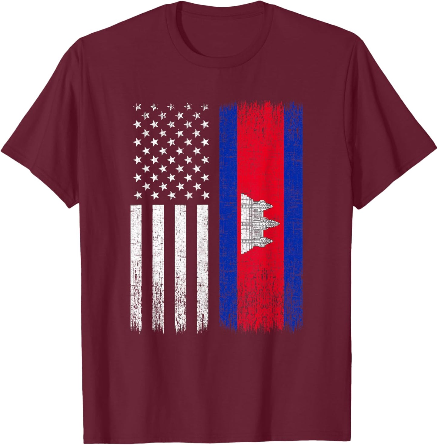 Cambodian American Flag, funny khmer cambodian T-Shirt - T-Shirt | Maroon