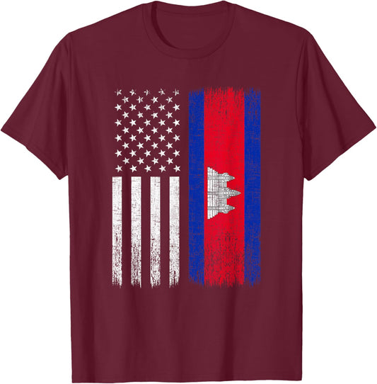 Cambodian American Flag, funny khmer cambodian T-Shirt - T-Shirt | Maroon