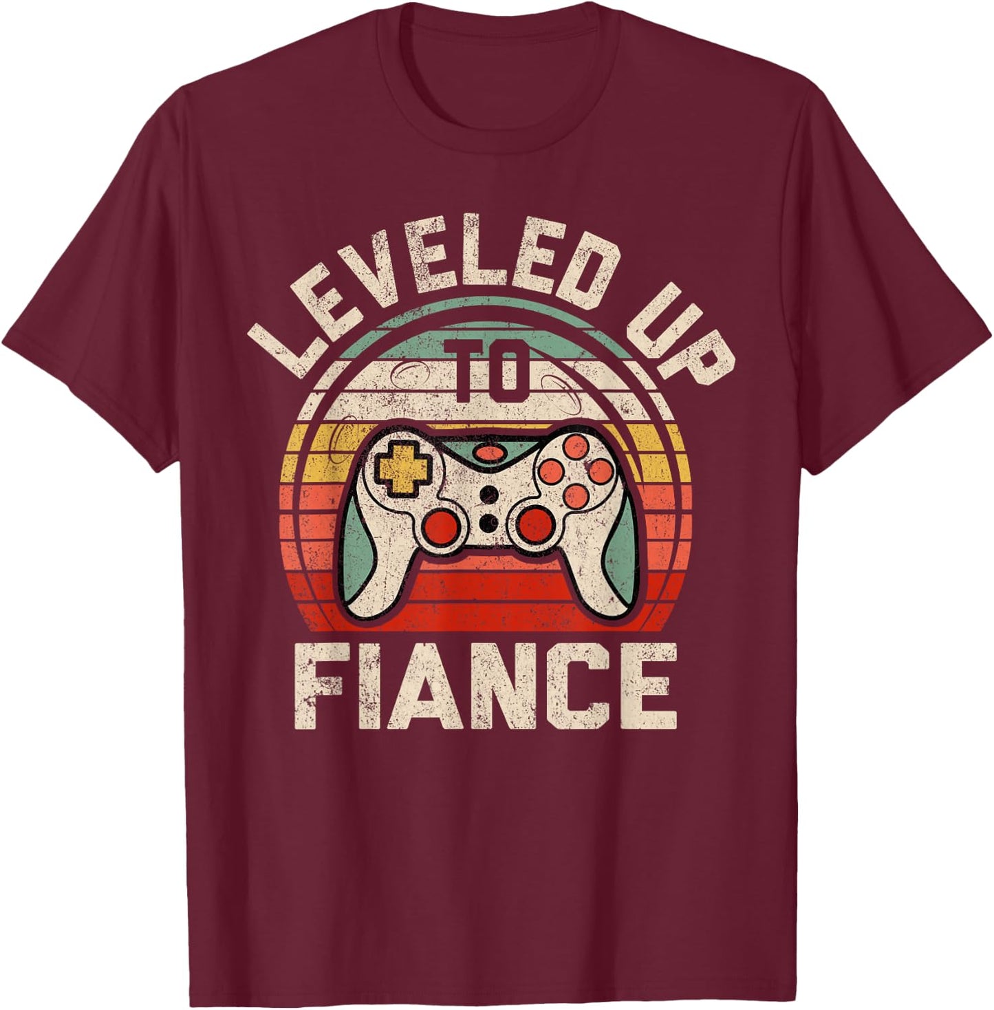 Leveled Up To Fiance Engaged Men Gaming Lover Gamer T-Shirt - T-Shirt | Maroon
