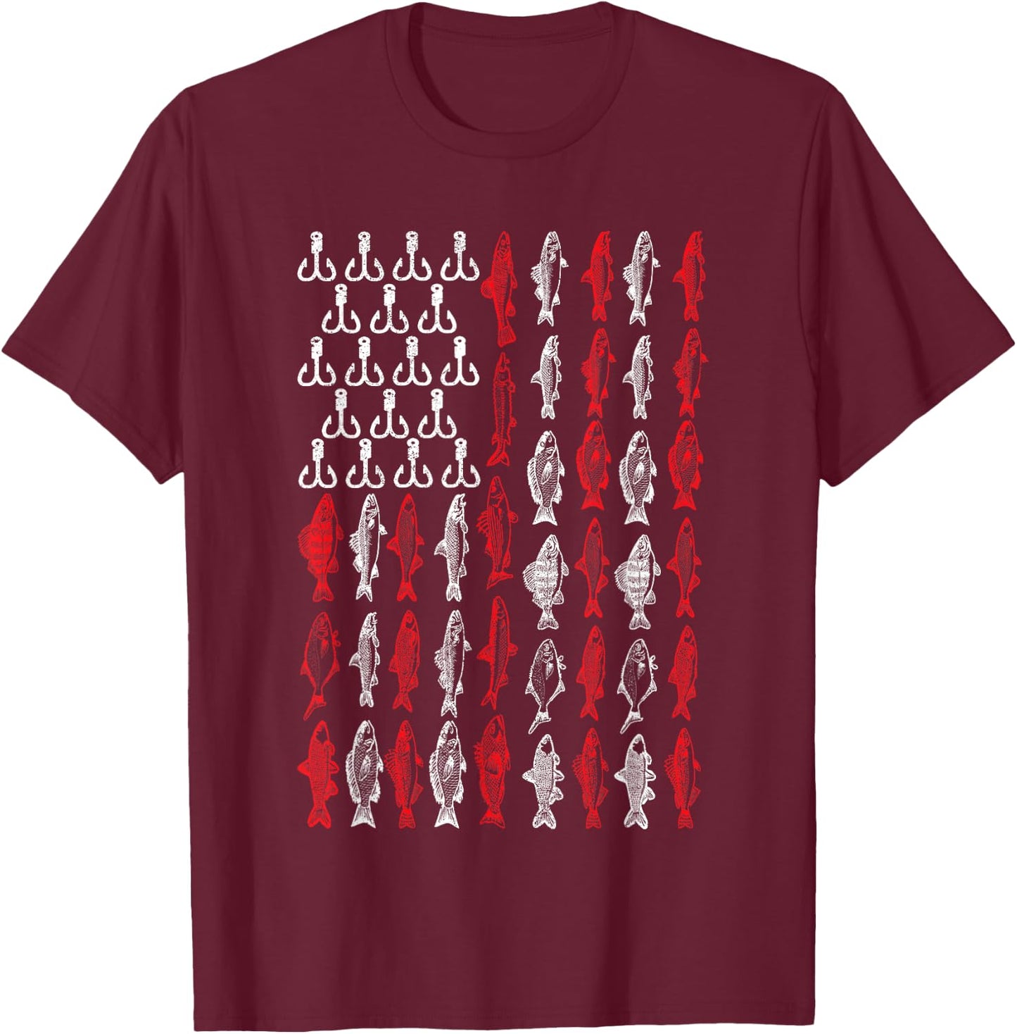 American Flag Fishing T Shirt, Bass Pro Fish 4th of July Men T-Shirt - T-Shirt | Maroon