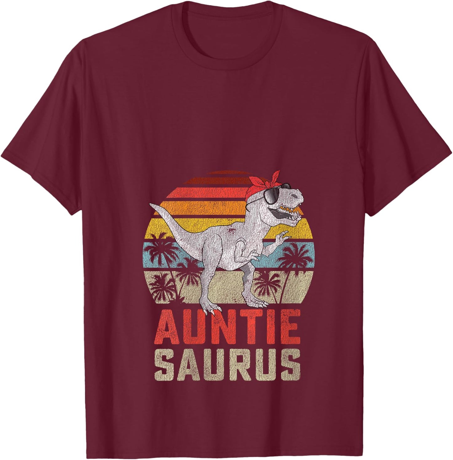 Auntiesaurus T Rex Dinosaur Auntie Saurus Family Matching V-Neck T-Shirt - T-Shirt | Maroon