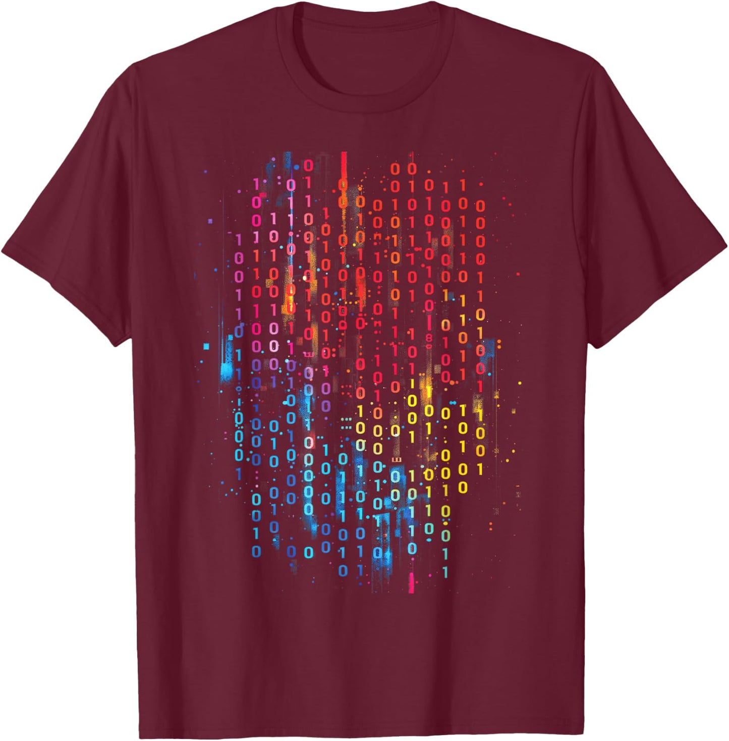 Binary Code Matrix Illuminated Numerals 3D Effect T-Shirt - T-Shirt | Maroon