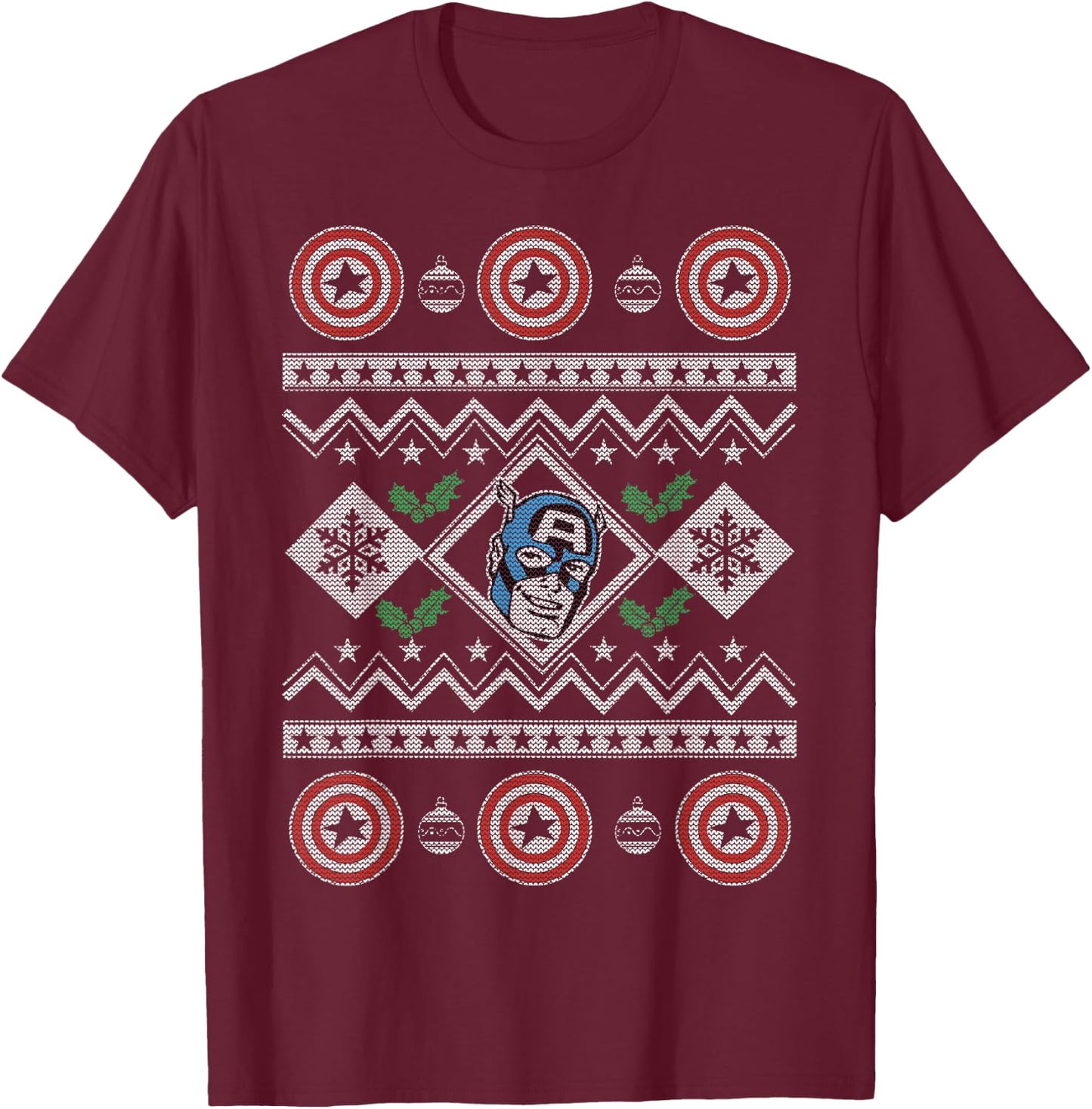 Marvel Captain America Shield Ugly Christmas Sweater T-Shirt - T-Shirt | Maroon