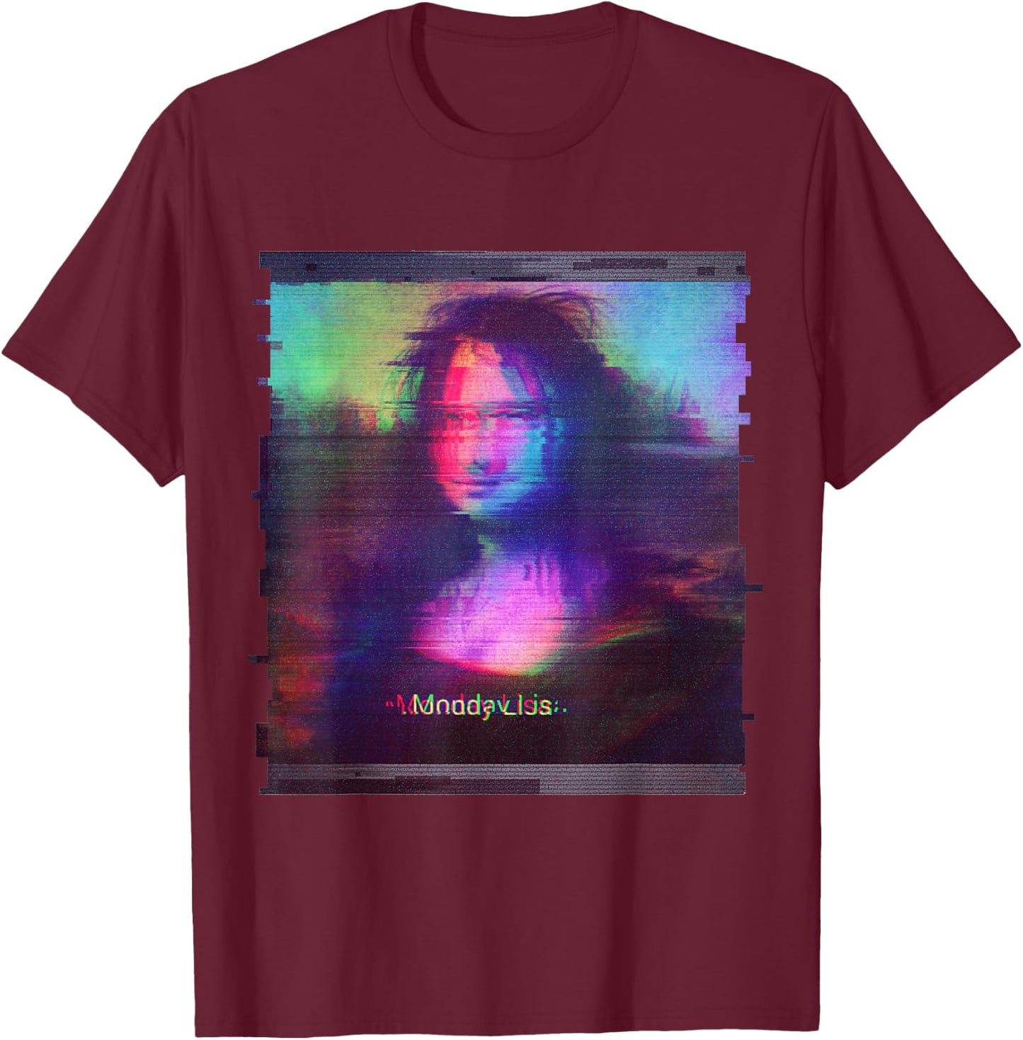 Trippy Glitch Aesthetic Vaporwave Monday Lisa Parody Art T-Shirt - T-Shirt | Maroon