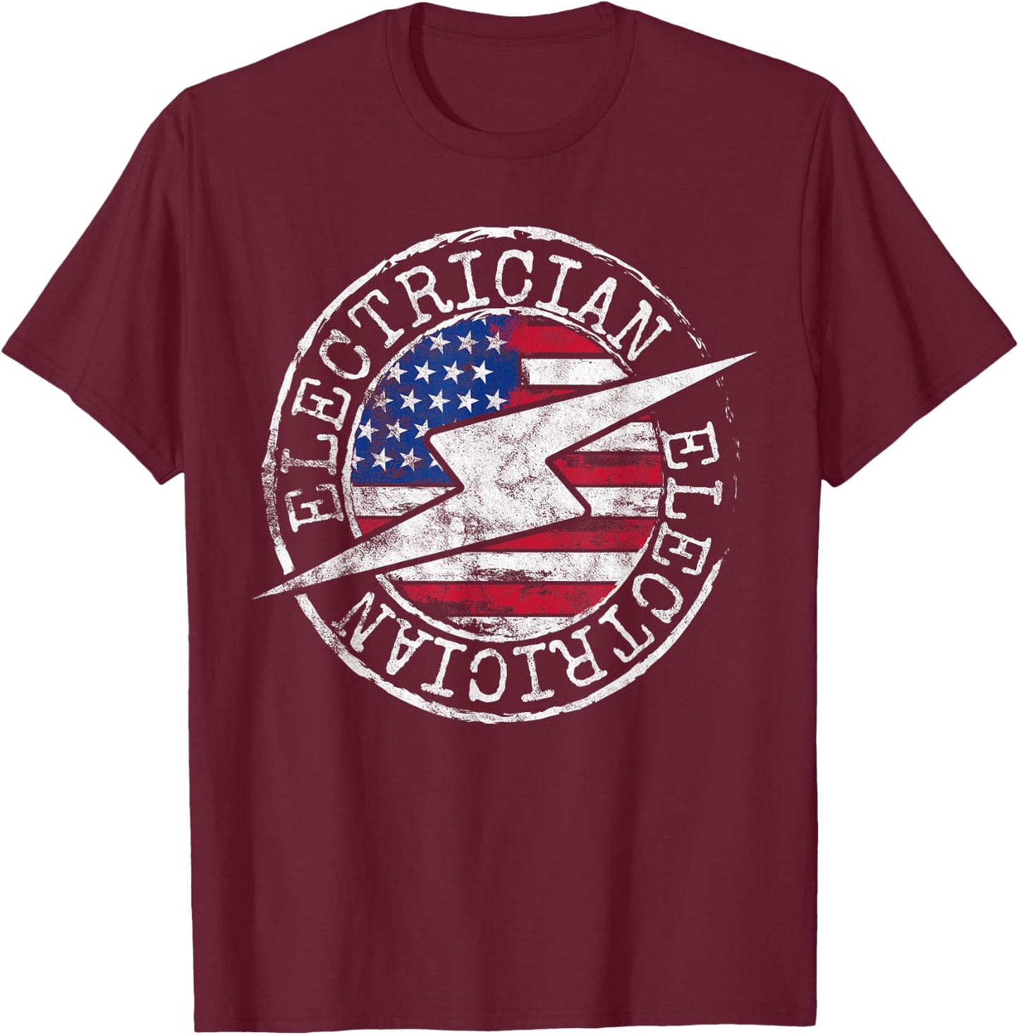 Electrician American Flag Electrical Gift USA Stamp Style Kids Men T-Shirt - T-Shirt | Maroon