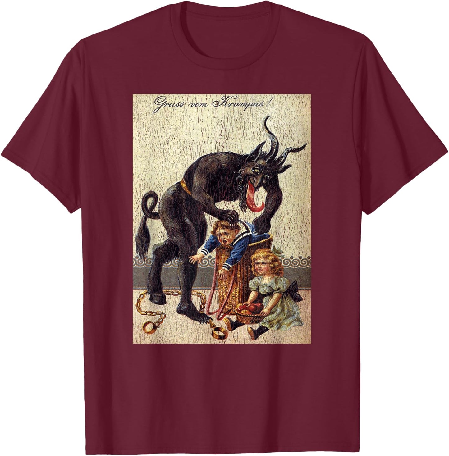 Gruss Vom Krampus Horror Christmas Art Creepy Evil Santa Fun T-Shirt - T-Shirt | Maroon