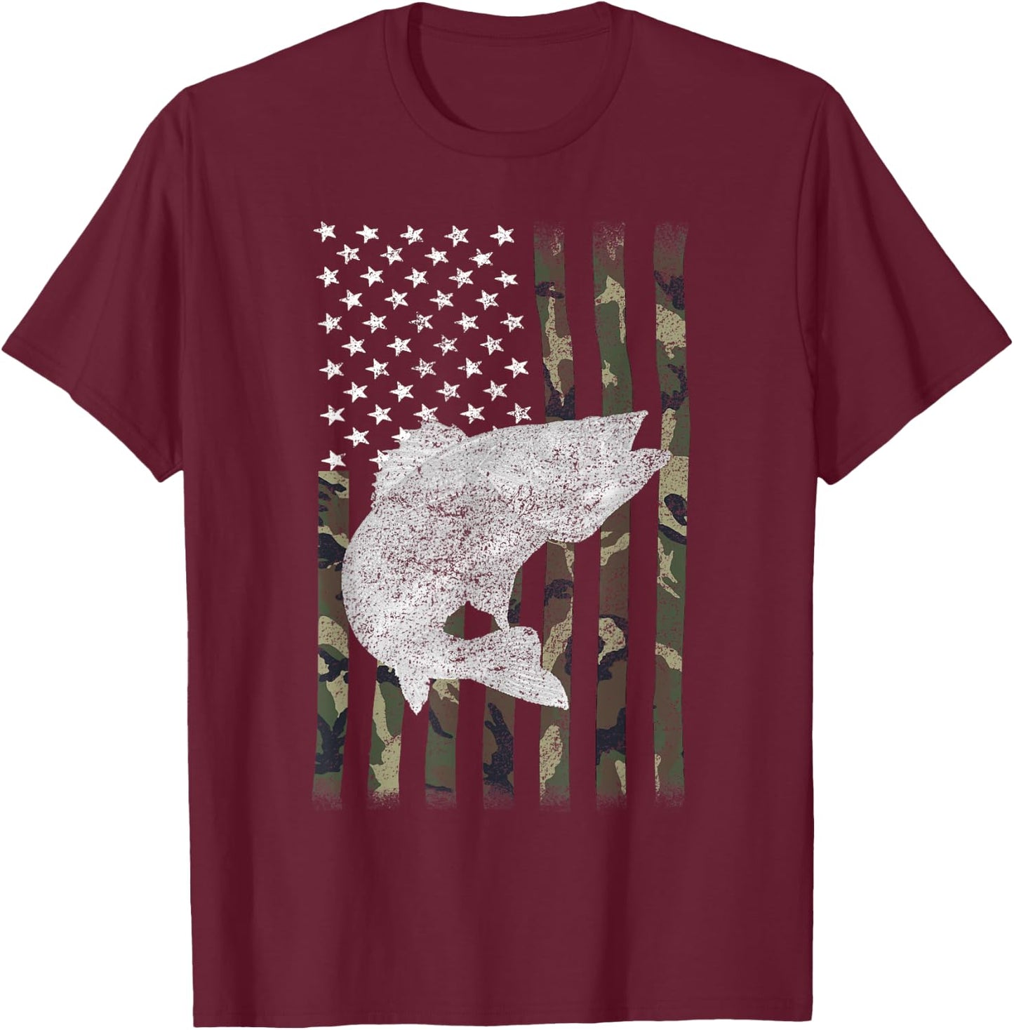 Camouflage Flag Walleye Fishing Angler T-Shirt - T-Shirt | Maroon