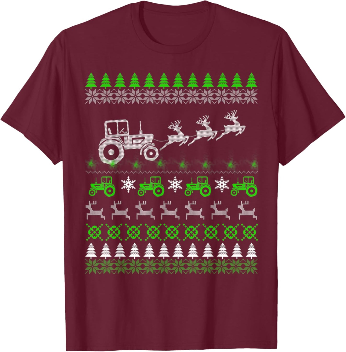 Funny Tractor Farmer Ugly Christmas Sweaters T-Shirt - T-Shirt | Maroon