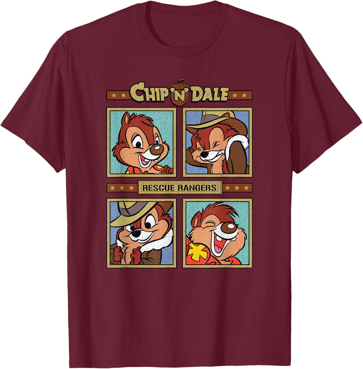 Chip 'N Dale Rescue Rangers - Rescue Rangers Squares T-Shirt - T-Shirt | Maroon