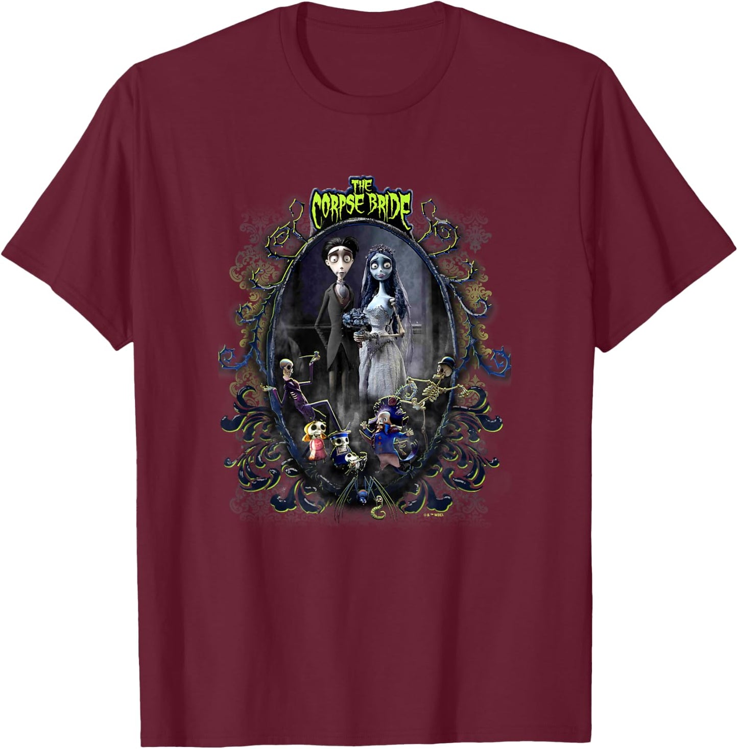 Corpse Bride The Groom & The Bride Scary Frame Portrait T-Shirt - T-Shirt | Maroon