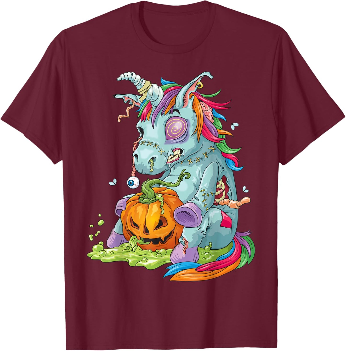 Zombie Unicorn Shirt - Undead Zombiecorn Halloween Costume T-Shirt - T-Shirt | Maroon