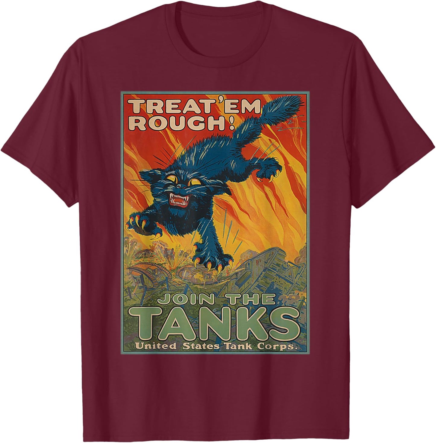 United States Tanks Corps Cat WWII WW2 Tank T-Shirt - T-Shirt | Maroon