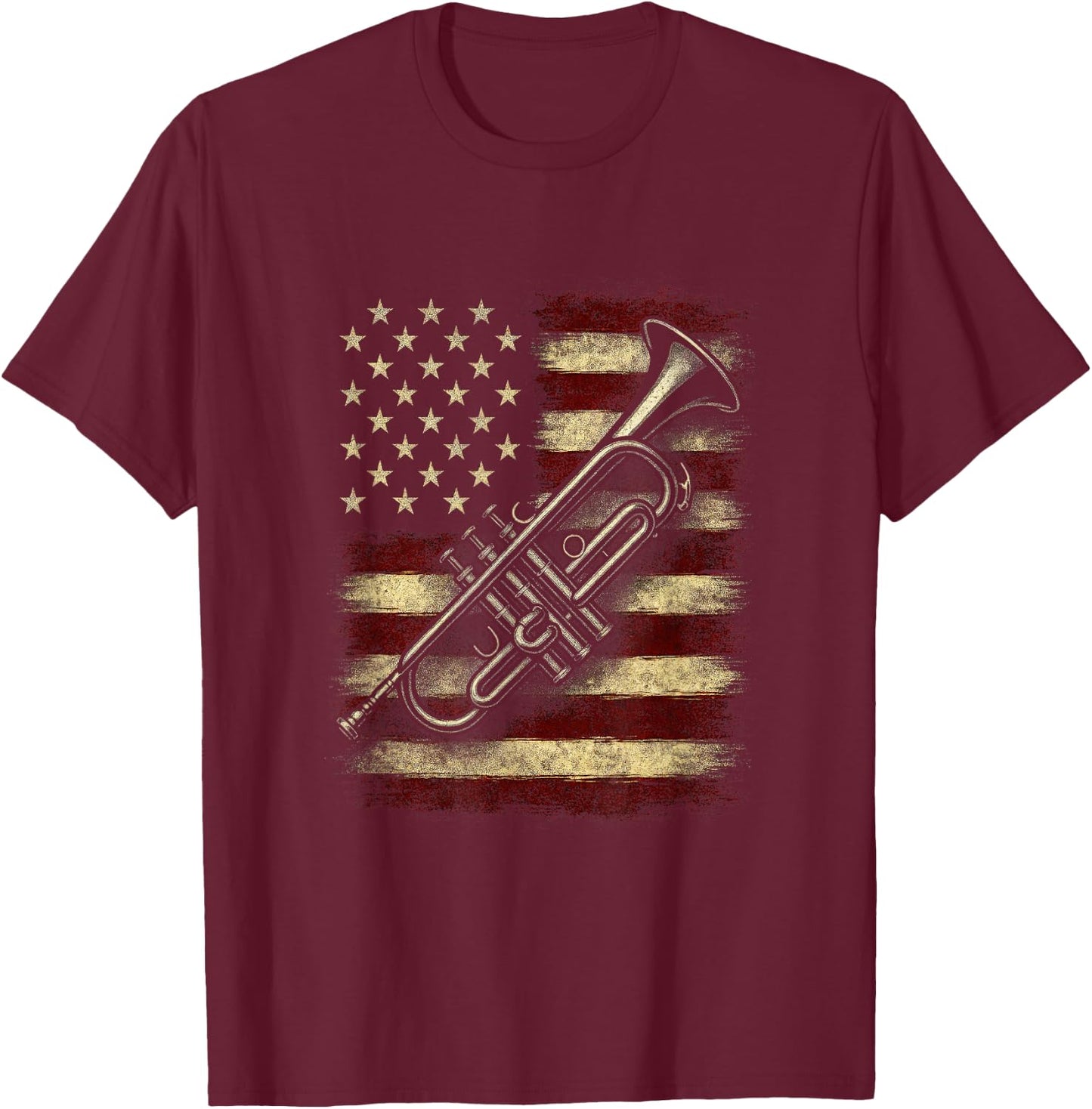 USA Flag with Brass Instrument - Retro American Music T-Shirt - T-Shirt | Maroon