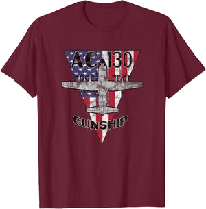 AC-130 Gunship Patriotic Airplane Vintage Design T-Shirt - T-Shirt | Maroon