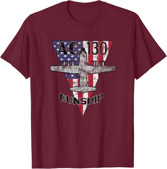 AC-130 Gunship Patriotic Airplane Vintage Design T-Shirt - T-Shirt | Maroon