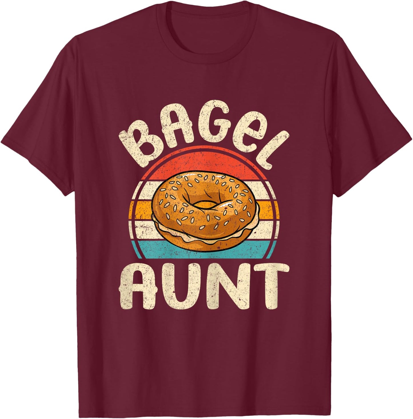 Bagel Aunt - Retro Bagel Lover Auntie T-Shirt - T-Shirt | Maroon