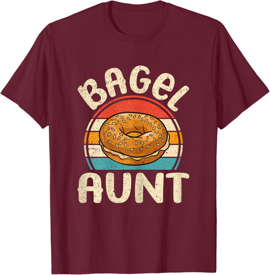 Bagel Aunt - Retro Bagel Lover Auntie T-Shirt - T-Shirt | Maroon