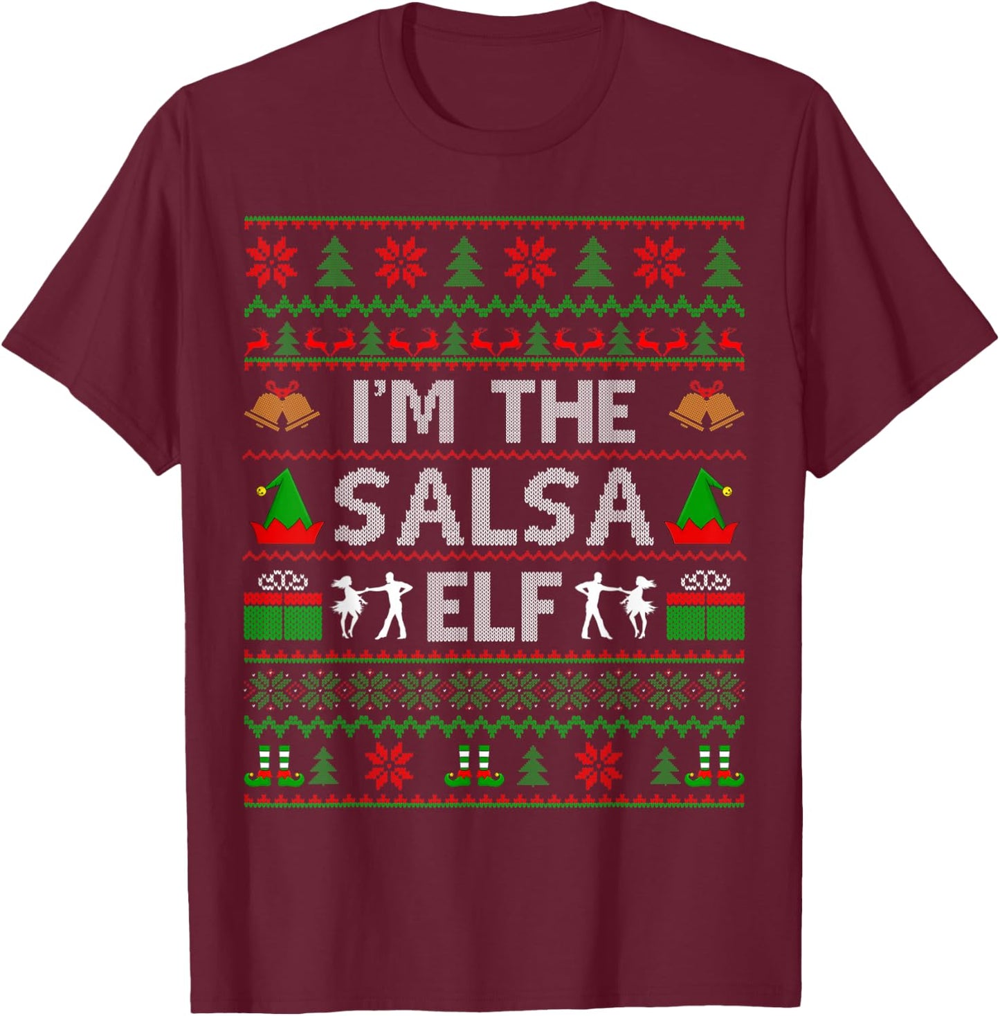 Family Matching Dancing Ugly Santa Salsa Dance Christmas T-Shirt - T-Shirt | Maroon