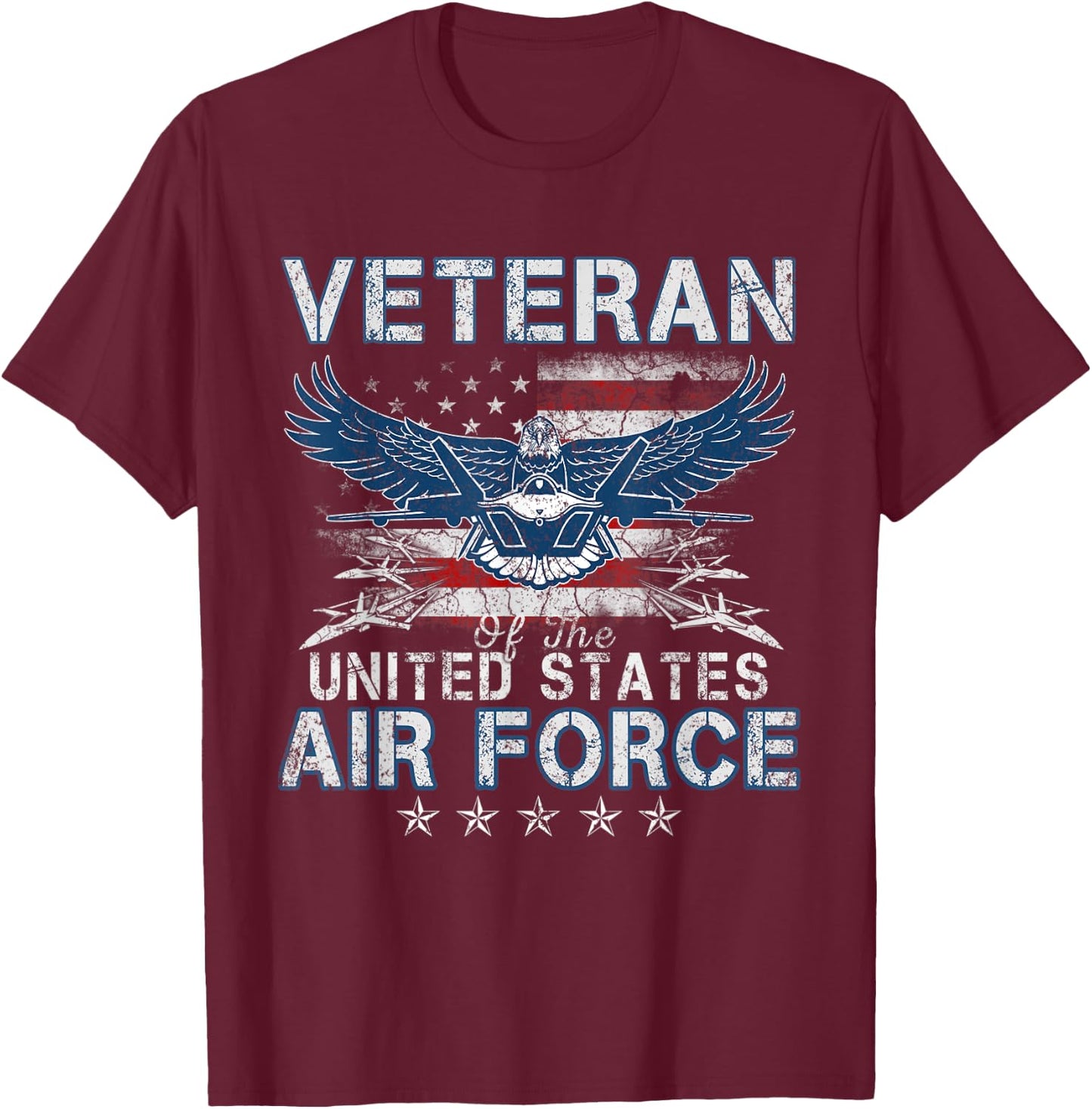 Proud US Air Force Veteran USA Flag Patriotic Vintage T-Shirt - T-Shirt | Maroon